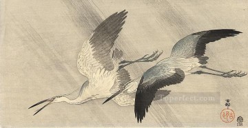 Japanese Painting - two herons in flight Ohara Koson Japanese